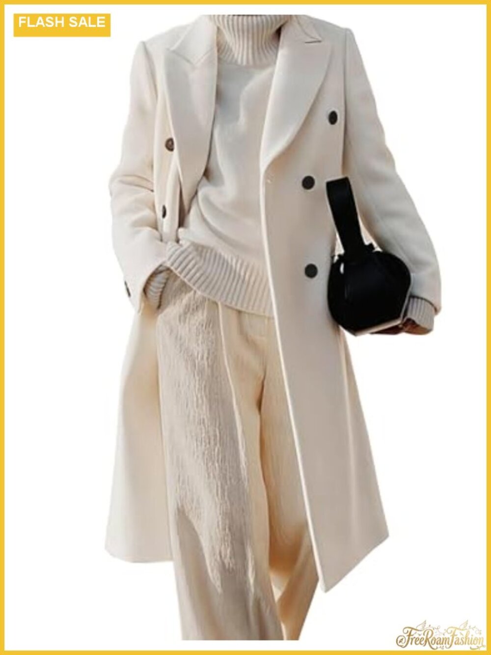 Womens Wool Blend Long Trench Coat Double Breasted Peacoat Winter